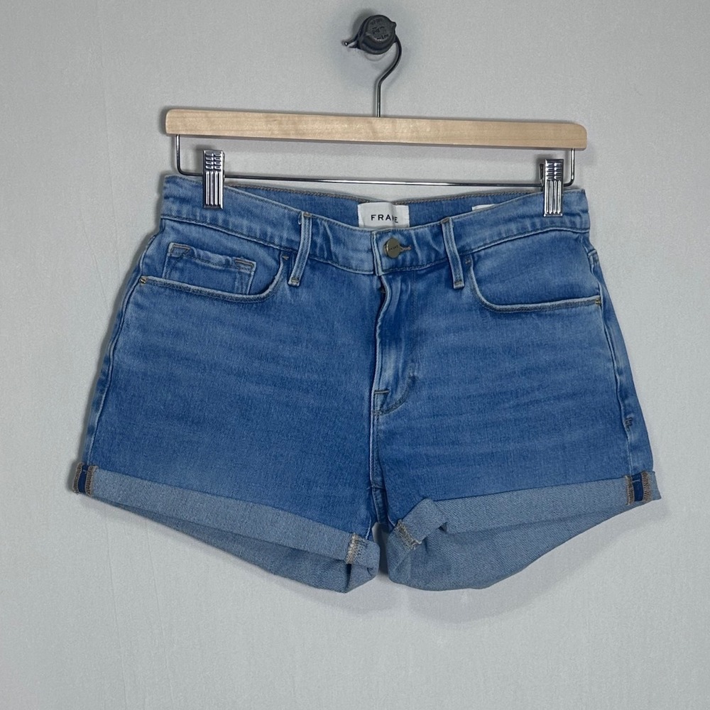 FRAME Le Cutoff Denim Shorts Sand Dollar Blue Cuffed Stretch Size 27 LCC969 - Picture 2 of 6
